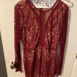 Lulus maroon lace overlay long sleeve dress